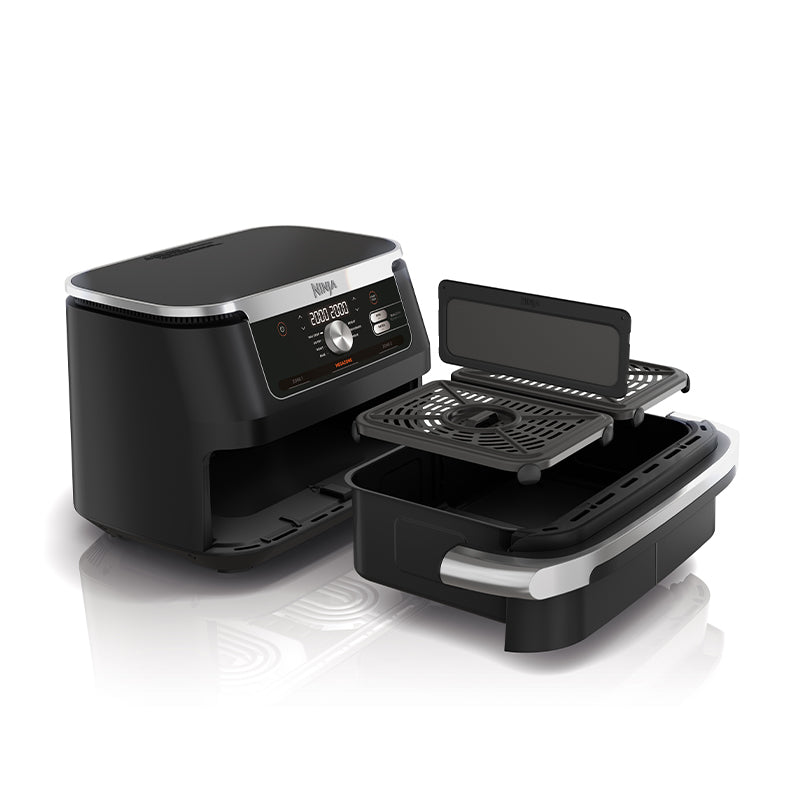 Фритюрник с горещ въздух Ninja Flex Drawer AF500EU, Капацитет за храна 2 кг, 2470 W, Температурен диапазон 40 - 240 °C, Две зони за готвене, 7 програми, Черен