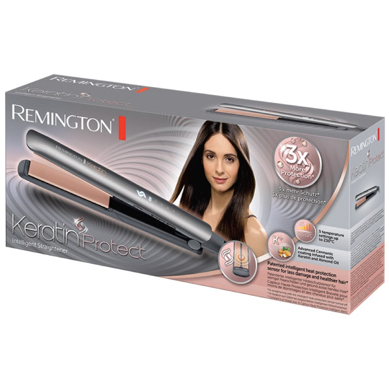Преса за коса Remington Keratin Protect S8598, Керамично покритие, 230°C, Сив