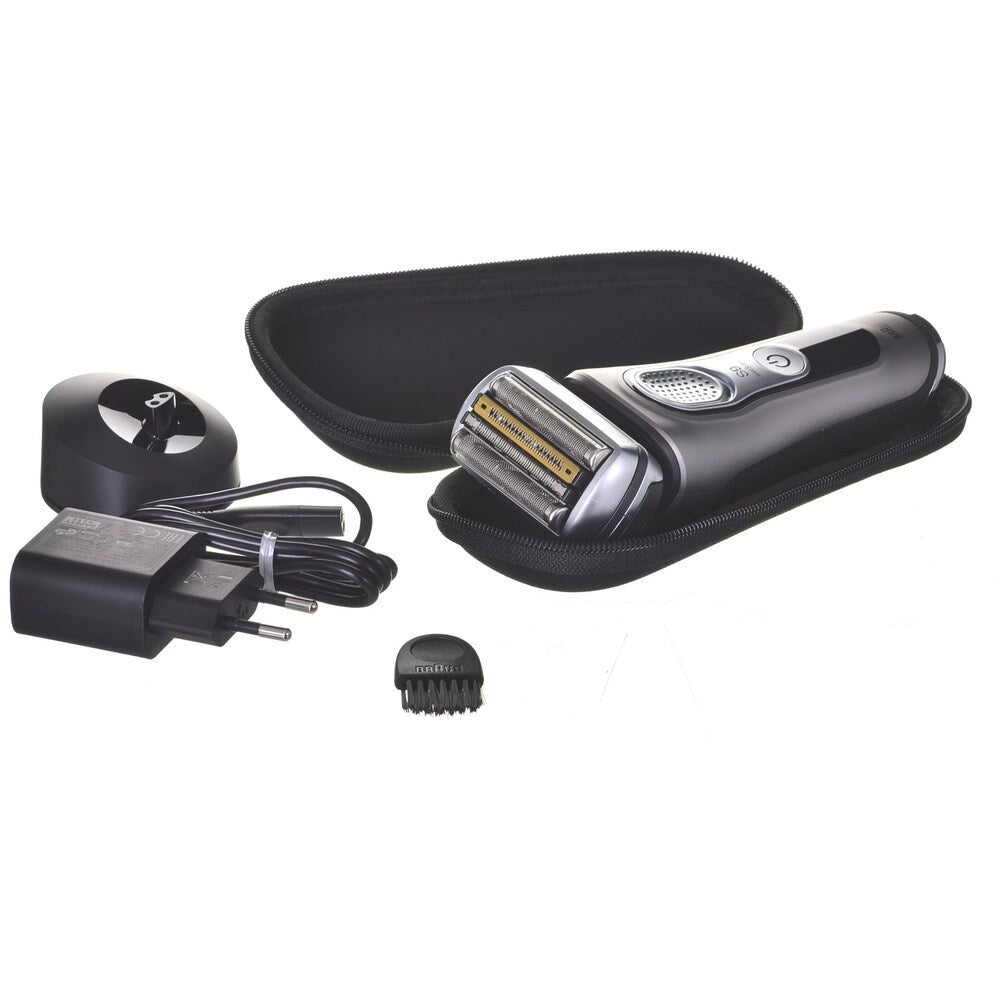 Самобръсначка Braun Series 9 9325s Wet&Dry, 40.000 режещи действия, SensoFlex, Sensofoil, Станция за зареждане, Комплект за пътуване, Сребрист/Графит