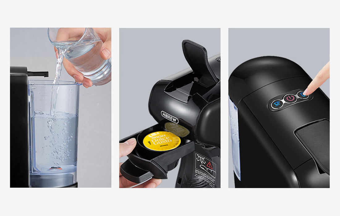 Мултифункционална 4в1 Еспресо Кафемашина HiBrew H1A , кафе и опция за капсули,, 1450 w, 19 bar, Черен