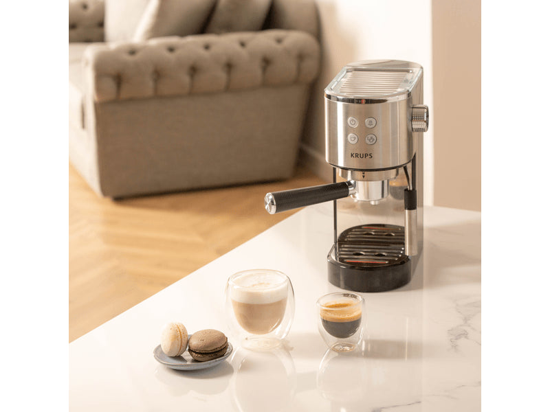 Kaфемашина Krups Virtuoso XP442C11, 15 бар, 1400 W, Технология Thermoblock, Капацитет 1 л, Сребрист/Черен