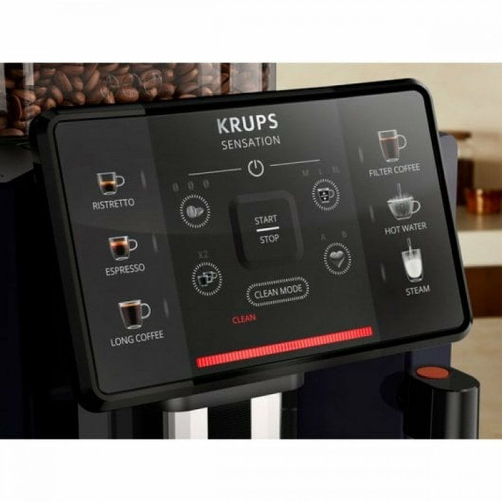 Кафеавтомат Krups Sensation EA910B10, 5 рецепти, Сензорен екран, Налягане 15 бара, Капацитет на резервоара за кафе 260 гр, Дюза за пара, 1450W, Система Thermoblock Compact, Черен/Лилав