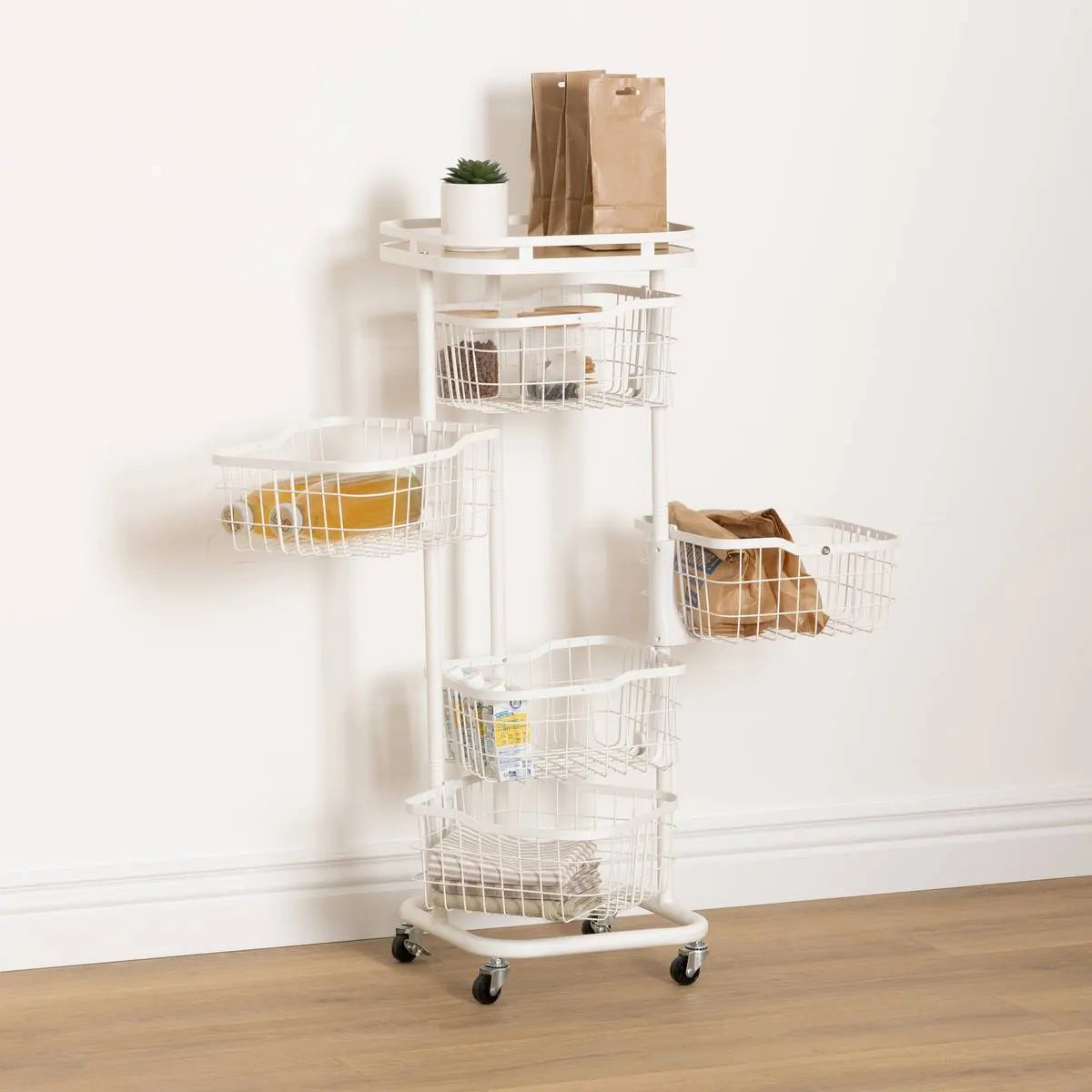 Кухненска количка 5five Balm, MDF и бял метал, 5 коша, 34.5x31x91 cm