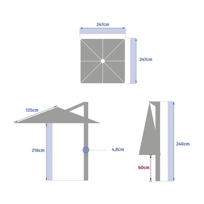 Градински чадър със странична стойка Hesperide Manoa, Кехлибар, 2.5x2.5 m