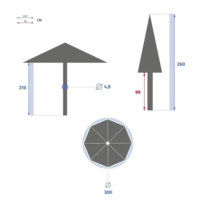 Прав чадър Hesperide Tinaei, Бамбуков прът, Olefin, Бордо, 3 m