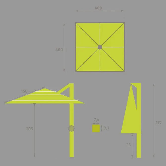 Градински чадър със странична стойка Hesperide Melhia Multi-layer, Накланящ се, Olefin, Антрацит, 4x3 m