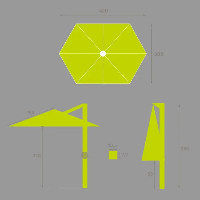 Градински чадър със странична стойка Hesperide Tikeo, Накланящ се, Цвят Платина, 4.2x3 m