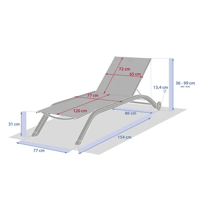 Шезлонг с колелца Hesperide Jimani, Алуминий, 77 cm, Антрацит/Графит