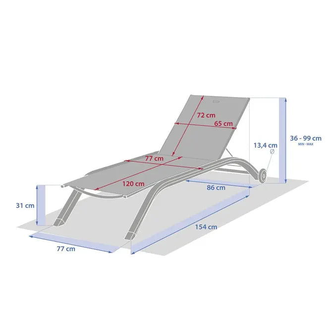 Шезлонг с колелца Hesperide Jimani, Алуминий, 77 cm, Звезден анасон/Глина