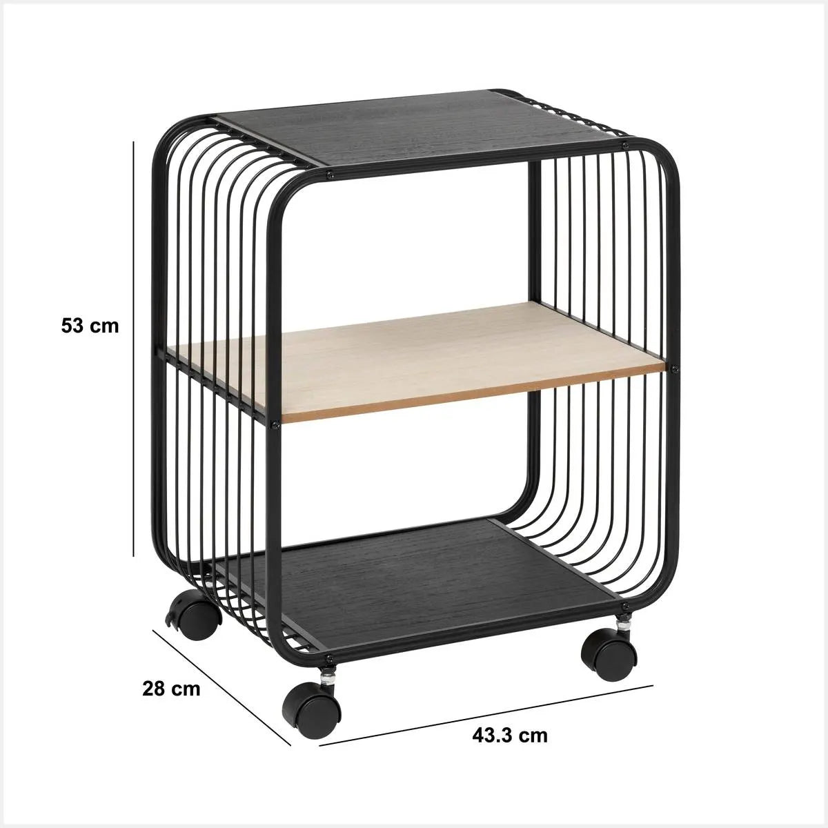 Етажерка 5five, Метал и черно дърво, 2 нива, На колела