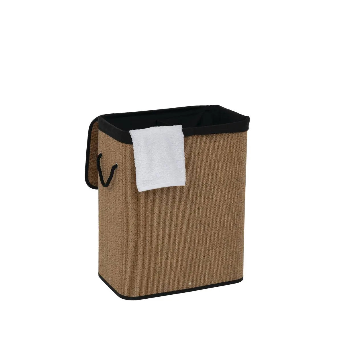 Кош за пране 5five, Правоъгълен, Бамбук и черен плат, 100 l