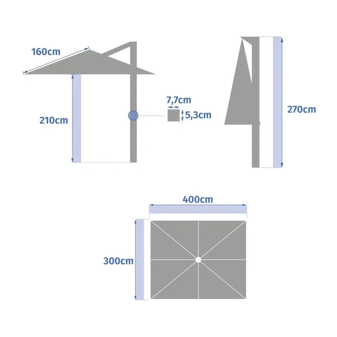 Градински чадър със странична стойка Hesperide Equador, Анодизиран сиво/Петрол, 4x3 m