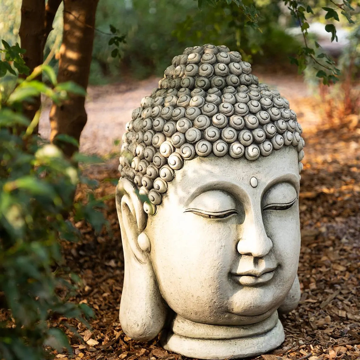 Декоративна статуя atmosphera Buddha Head, Магнезий, Сив, 60 cm