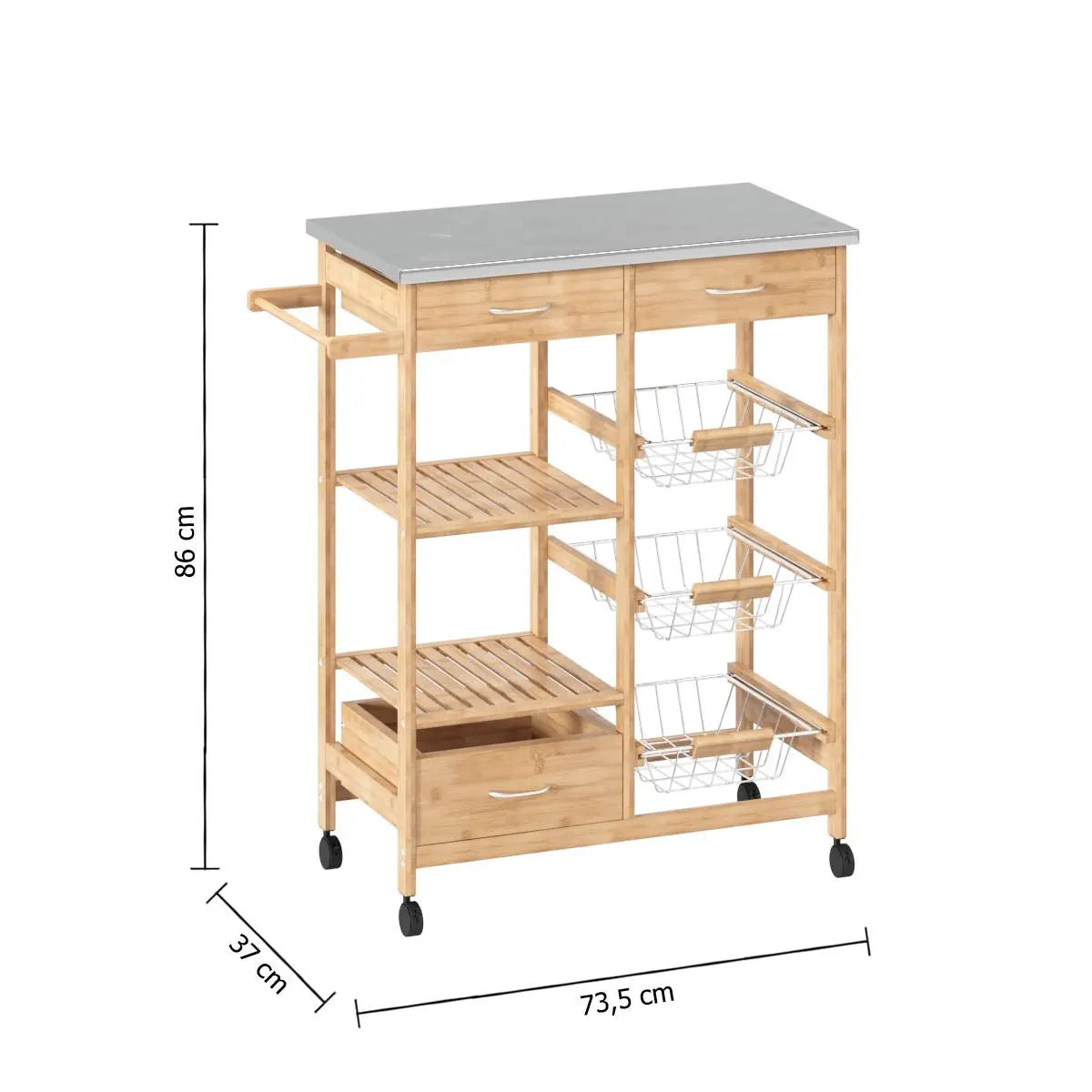 Кухненска количка 5five, Голяма, Бамбук, С метален плот
