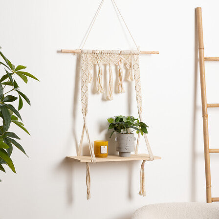 Рафт за стена atmosphera, Макраме и MDF, 60x20x80 см