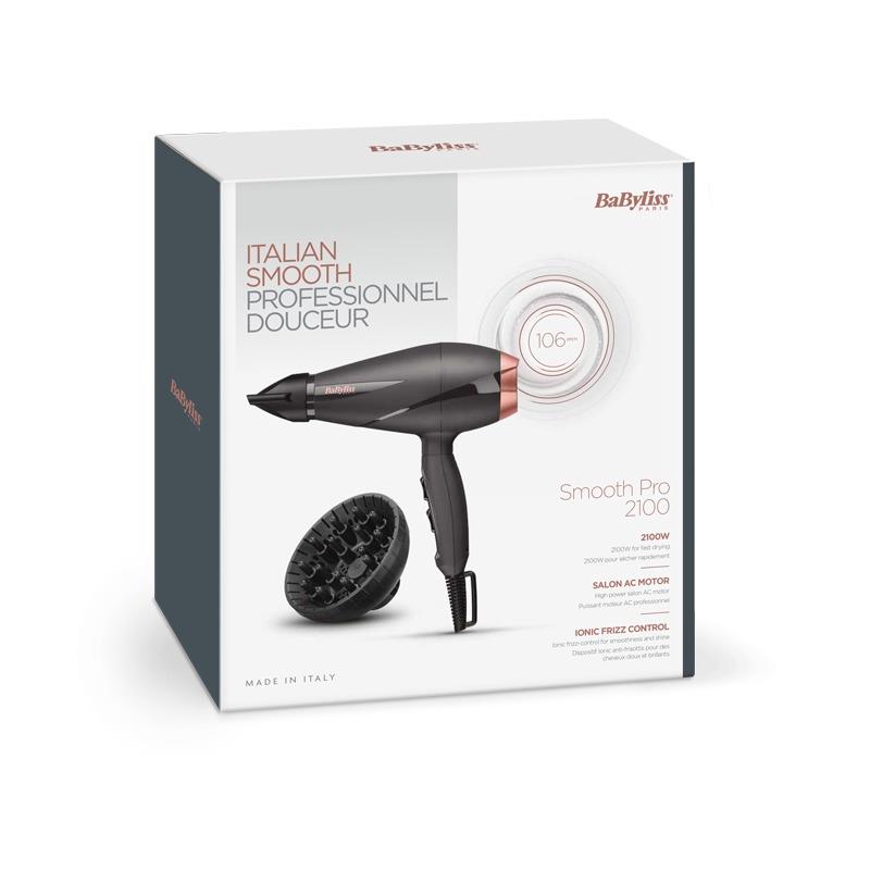 Сешоар BaByliss 6709DE Smooth Pro, 2100W, Дифузер, Концентратор, 2 скорости, 3 нива на температурата