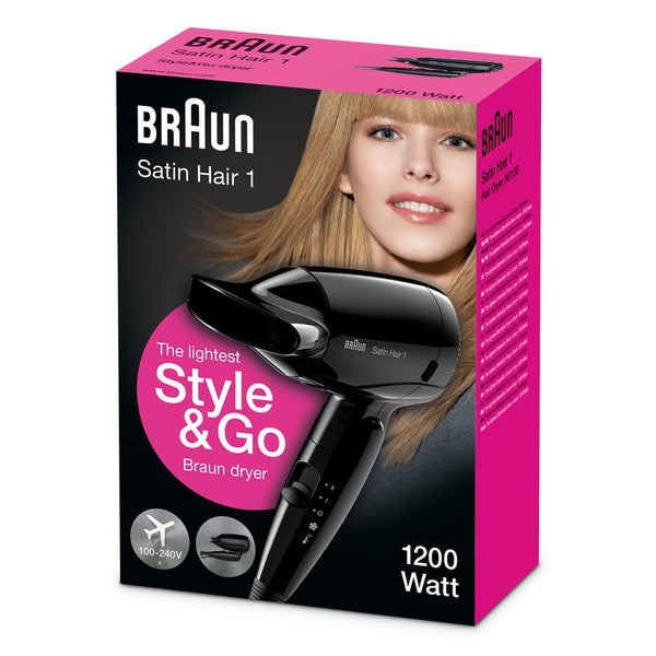 Сешоар Braun Satin Hair HD 130, 1200 W, 2 степени на температура, Черен