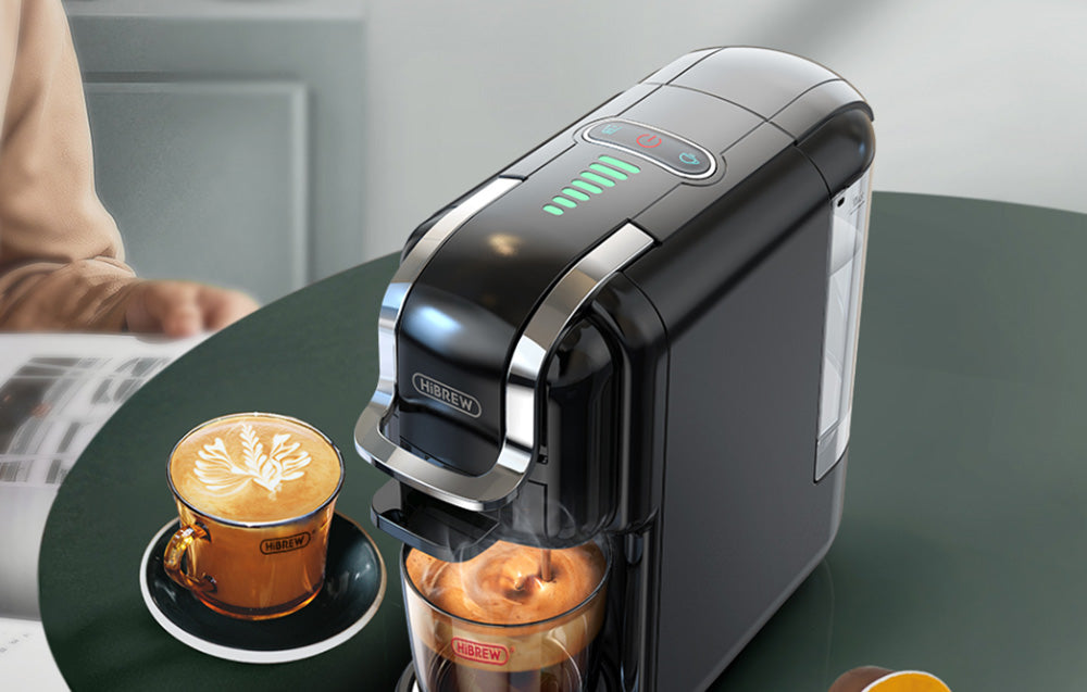 Мултифункционална 5в1 Еспресо Кафемашина Hibrew H2B за мляно кафе, капсули Nespresso, Dolce Gusto, Lavazza, Ese pods, K-cup, 1450 w, 19 bar, Черен