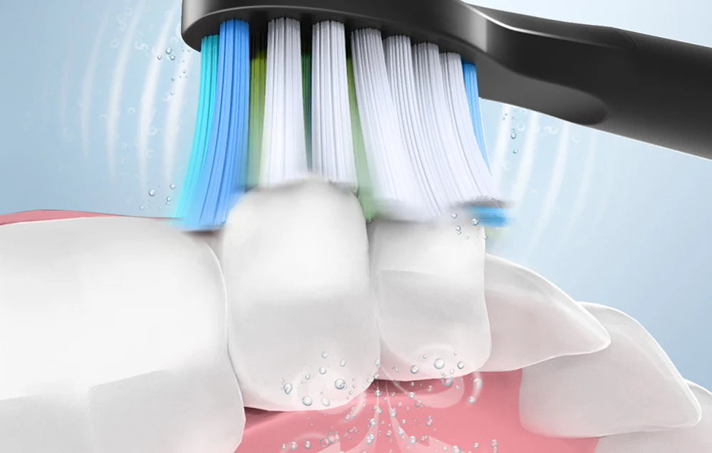 Електрическа ултразвукова четка за зъби FairyWill FW-E11 с 8 накрайника и калъф, Черен