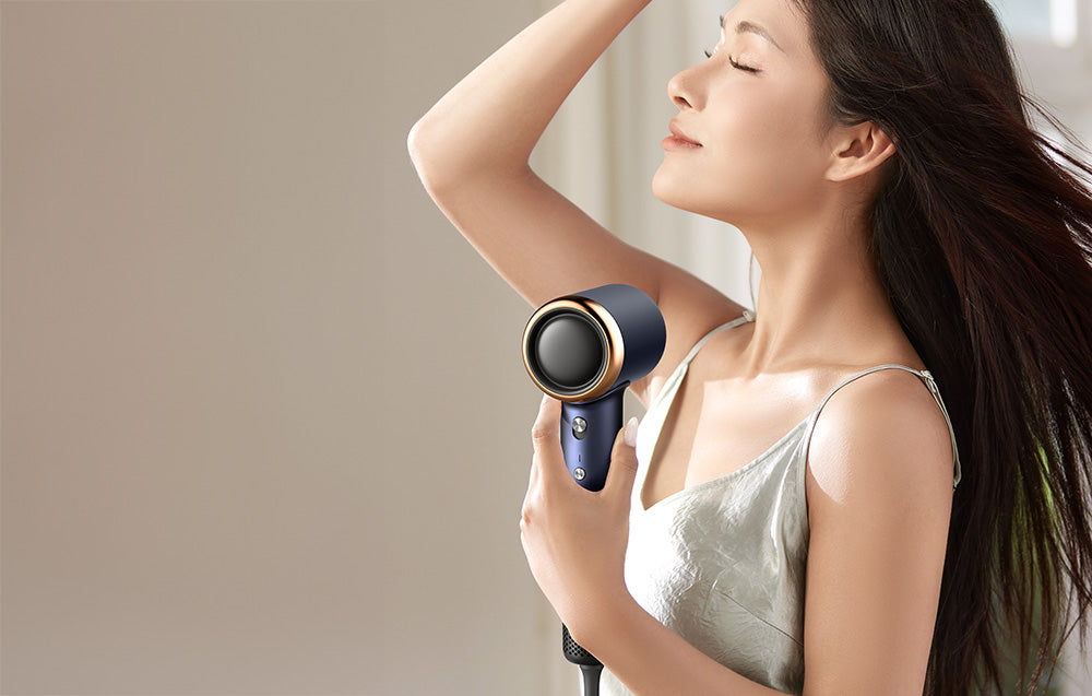 Сешоар Deerma DEM-CF50, 1400W, Въздух , Негативни Йони, 11 Режима, Тъмносин