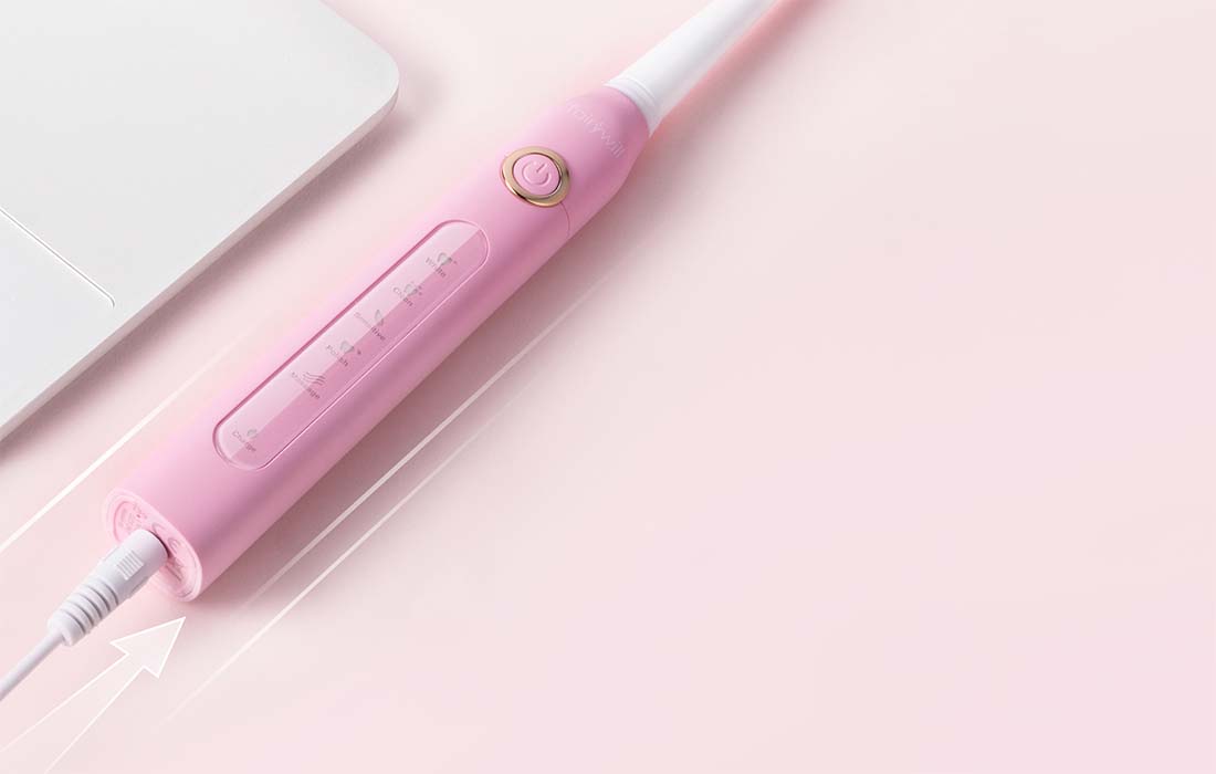 Електрическа ултразвукова четка за зъби FairyWill FW-507 с 8 накрайника и калъф, Розов