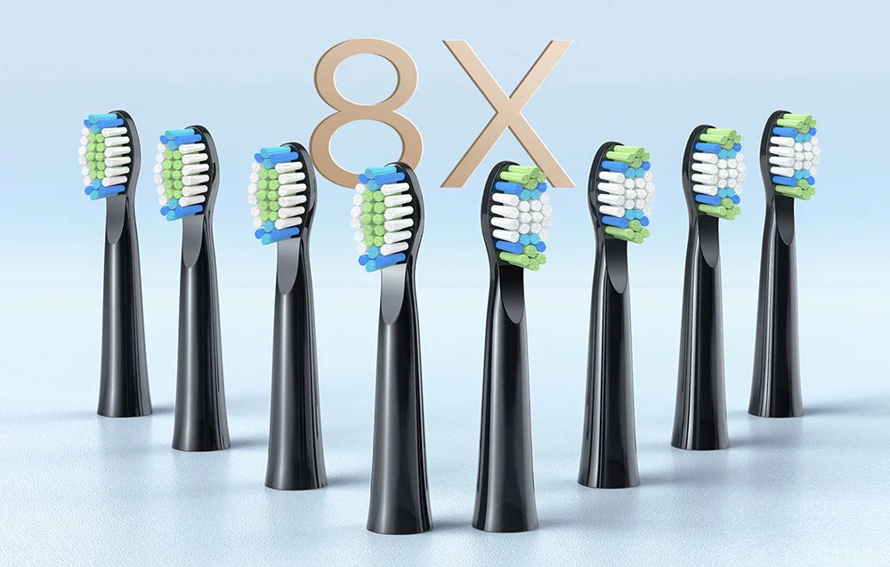 Електрическа ултразвукова четка за зъби FairyWill FW-E11 с 8 накрайника и калъф, Черен