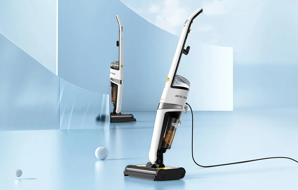 Вертикална прахосмукачка с функция за моп Deerma DEM-VX20W, 420W, Капацитет 500/600ml, IPX4, Бял