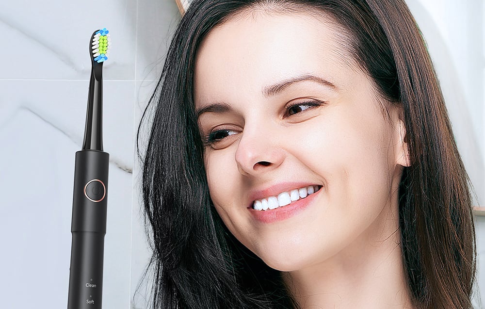 Електрическа ултразвукова четка за зъби FairyWill FW-E11 с 8 накрайника и калъф, Черен