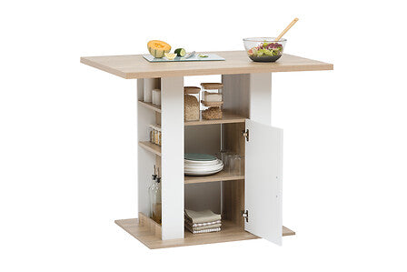 Кухненски остров с място за съхранение FIVE, MDF, 110 cm, Натурал и Бяло