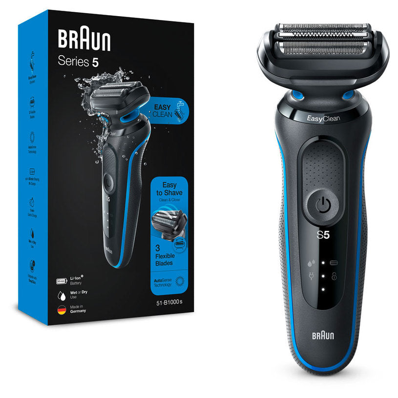 Самобръсначка Braun 51-B1000S, Wet & Dry, Черен/синьо