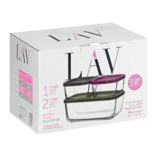 Сет от 3 стъклени кутии LAV Cube, Сив капак
