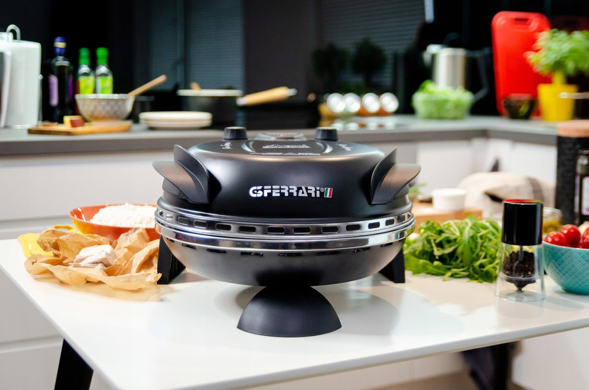 Фурна за пица G3Ferrari Delizia Special, Повърхност за печене от огнеупорен камък, терморегулатор до 390°C и таймер с черен звуков сигнал, Черен