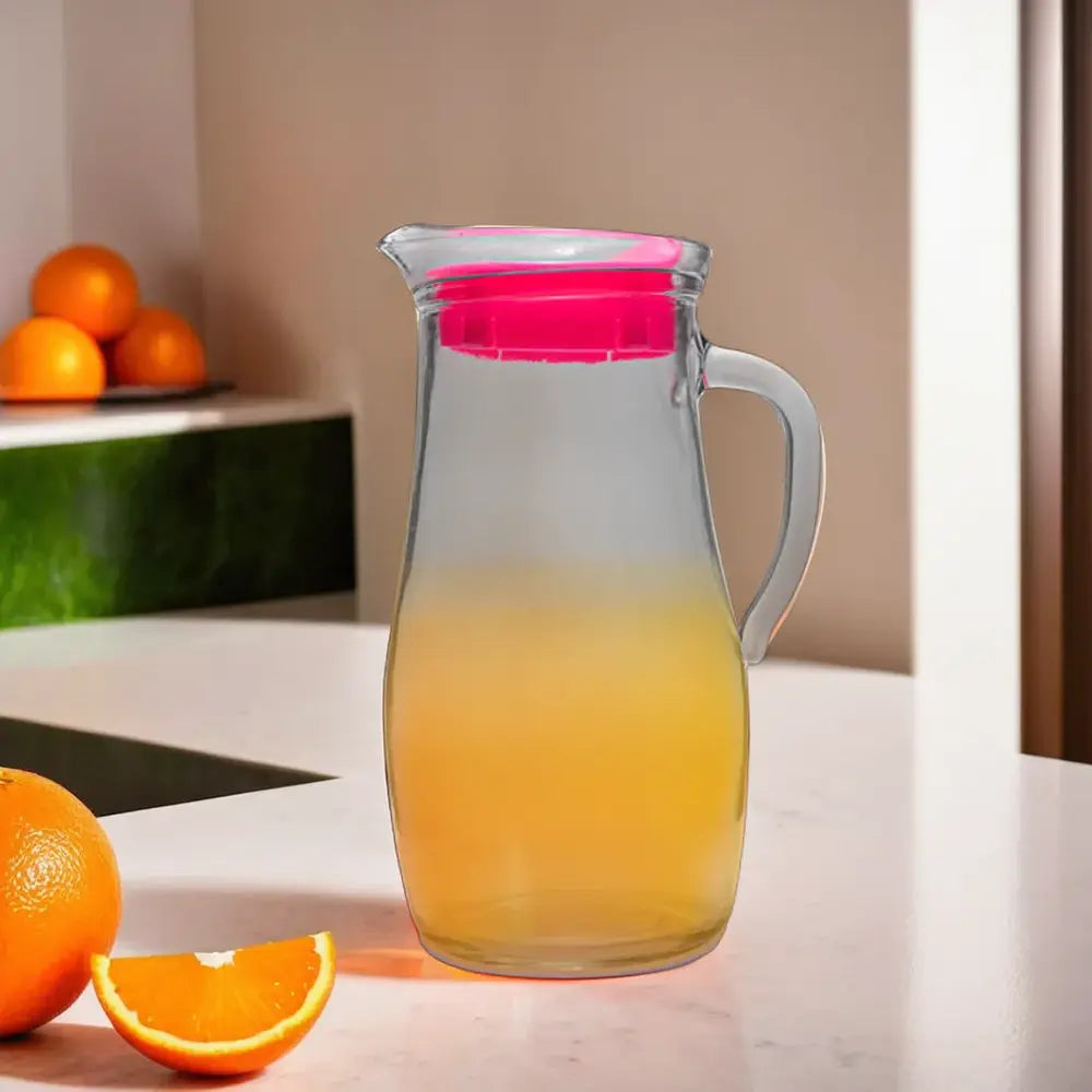 Стъклена кана LAV Misket, 1800 мл, Розов капак