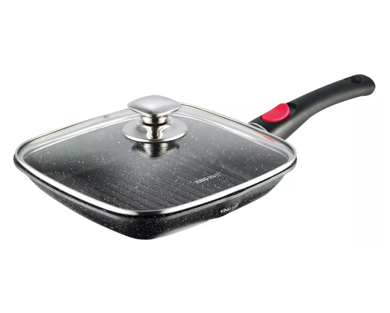 Грил тиган KingHoff 1510, 24 cm, Мраморно покритие, Капак и махаща се дръжка
