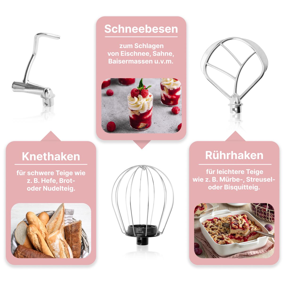 Кухненски робот Clatronic KM 3711, 1100 W, 5 l, 220-240 V, Розов