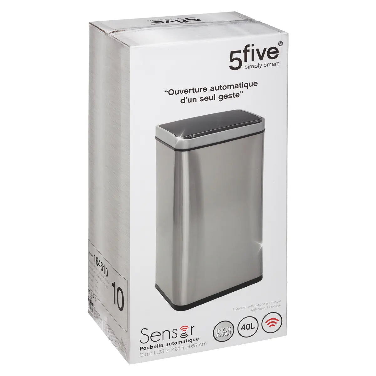 Автоматичен кош 5five Sensor, Правоъгълен, Инокс, 40 l