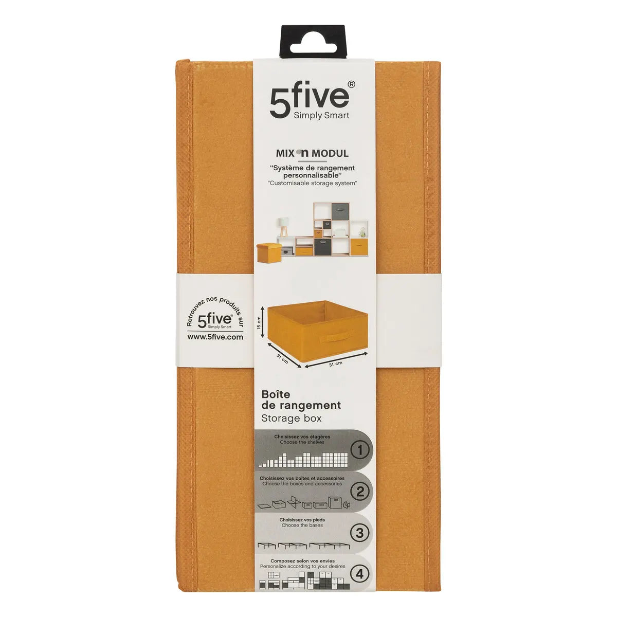 Кутия за съхранение 5five Mix & Modul, Кадифе, Жълта, 31x15 cm