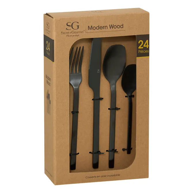 Комплект прибори Secret de Gourmet Modern Wood, Инокс, 24 части