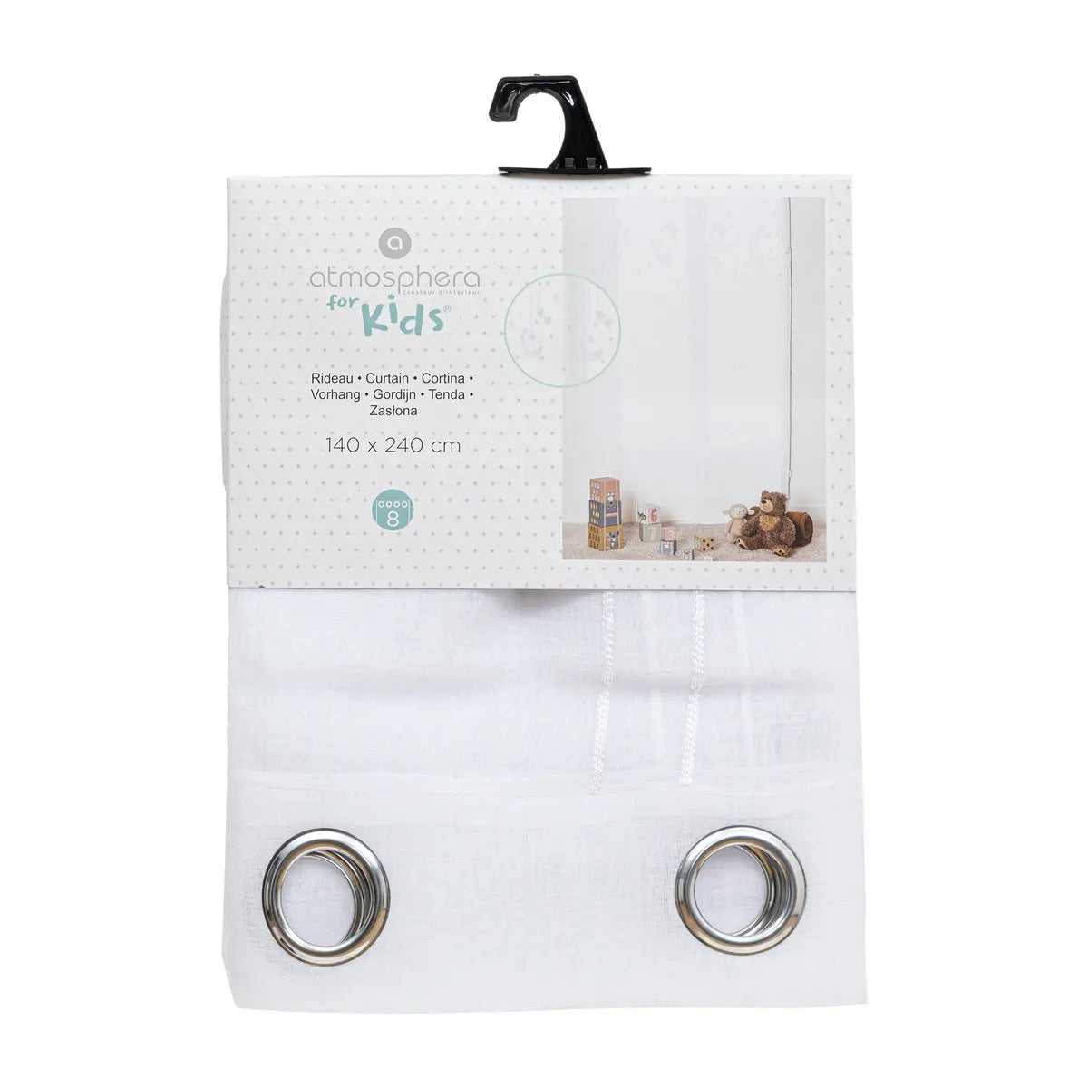 Детска прозрачна завеса atmosphera с бродирани звезди 140х240 см,Бял