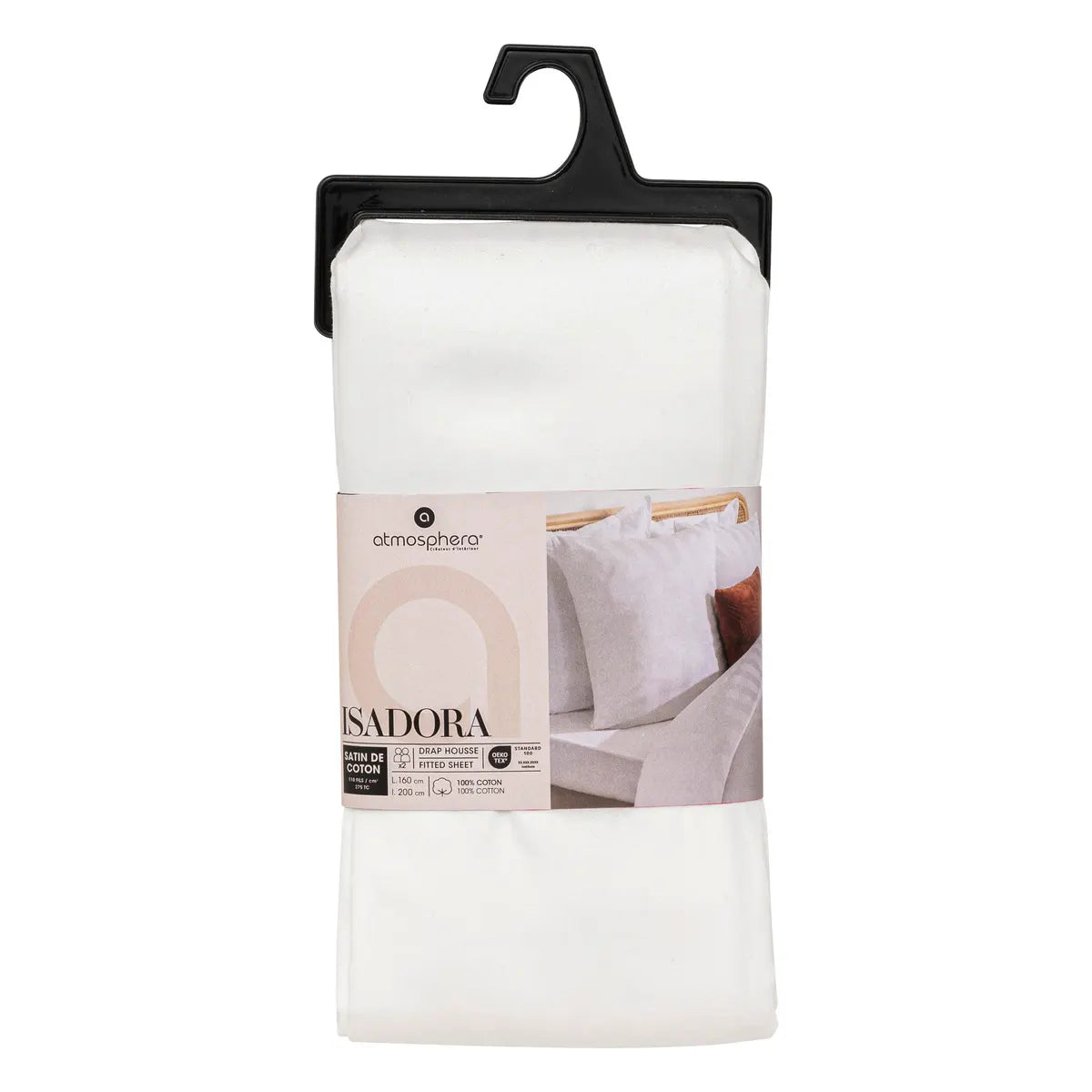 Еластичен чаршаф atmosphera Isadora, Сатен, 160x200 cm, Бял