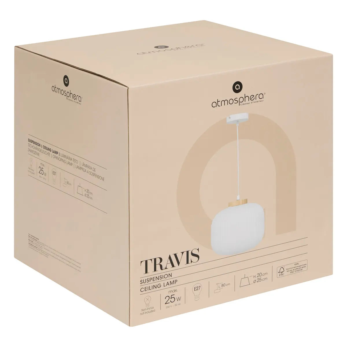 Пендел atmosphera Travis, 25 cm, Стъкло, Бял