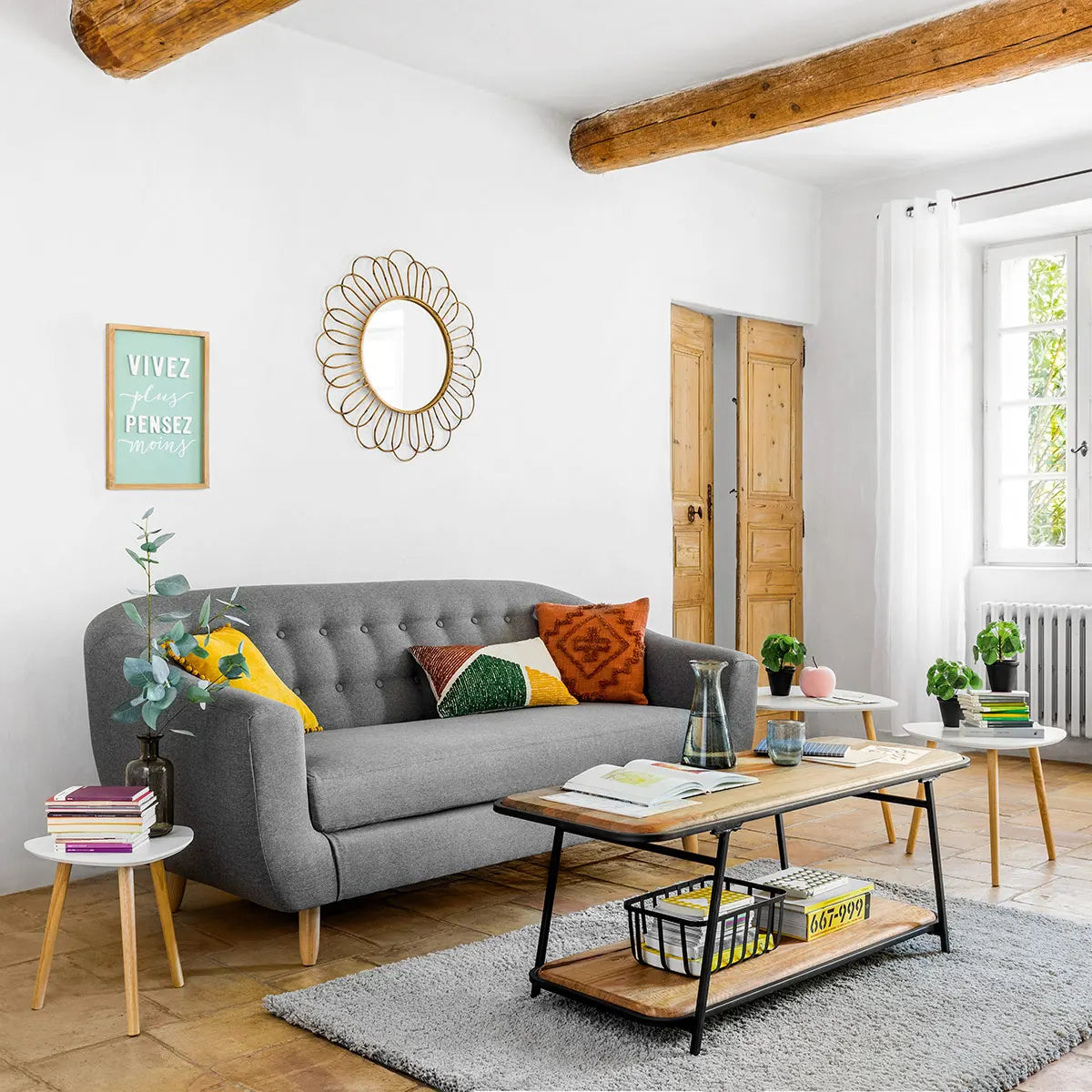 Холна маса atmosphera Mileo, Бял, 3 броя, 34/47/60 cm