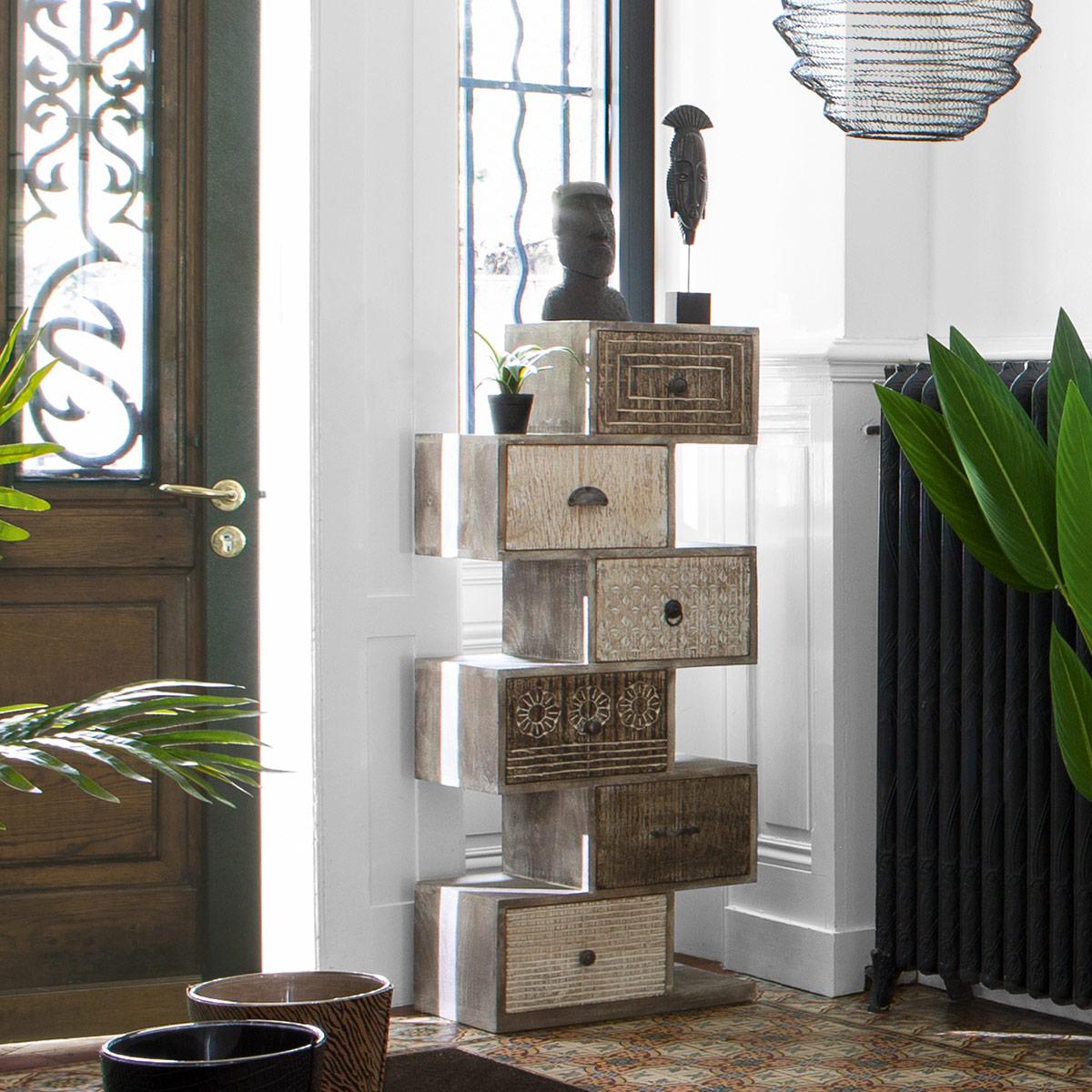 Скрин atmosphera Ajay, 6 чекмеджета, Мангово дърво