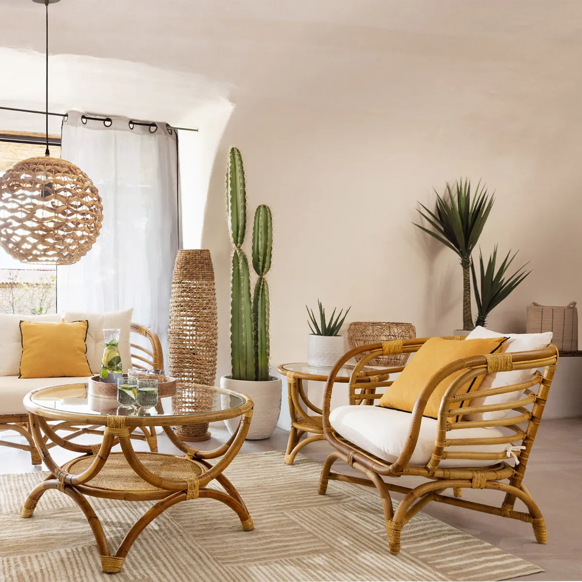 Двуместен диван atmosphera Farah, Ратан, Бял, 152x80,5x75 cm