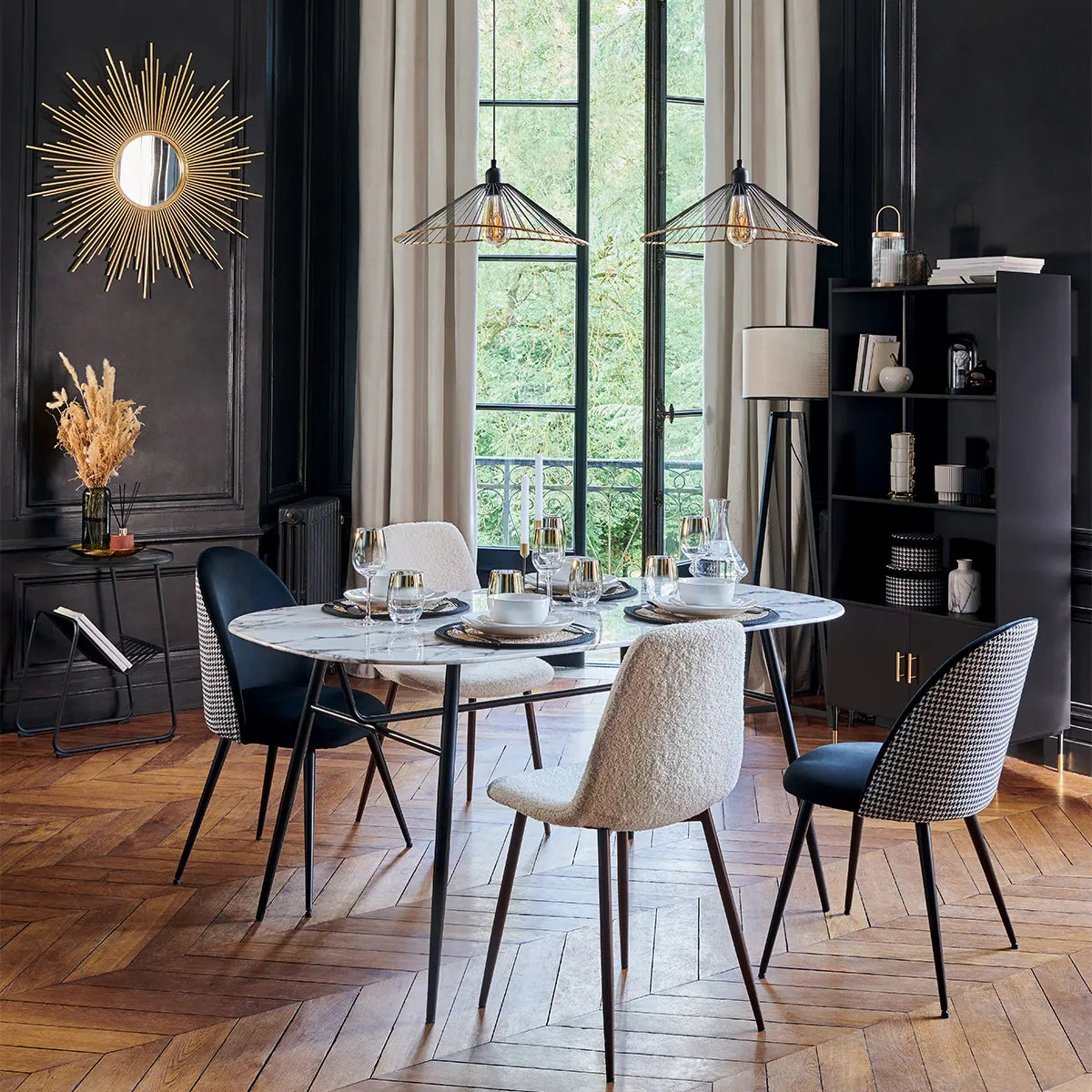 Трапезна маса Roxas, 160x90 cm, Темперирано стъкло мраморен ефект