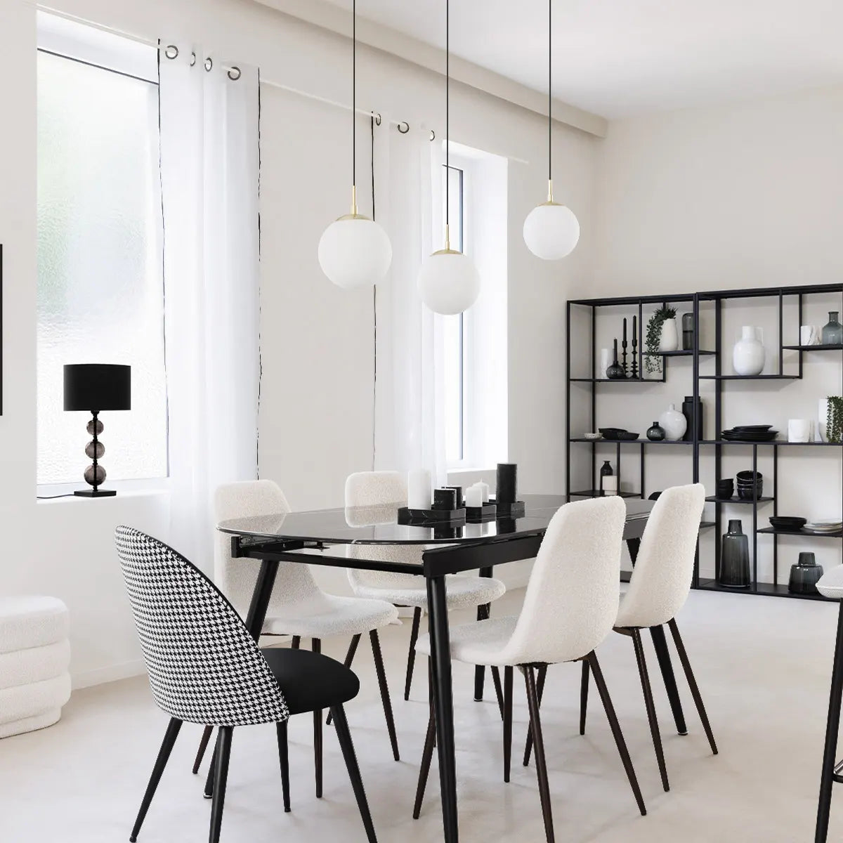 Разтегателна трапезна маса Mapu, 160-200x90 cm, Темперирано стъкло мраморен ефект