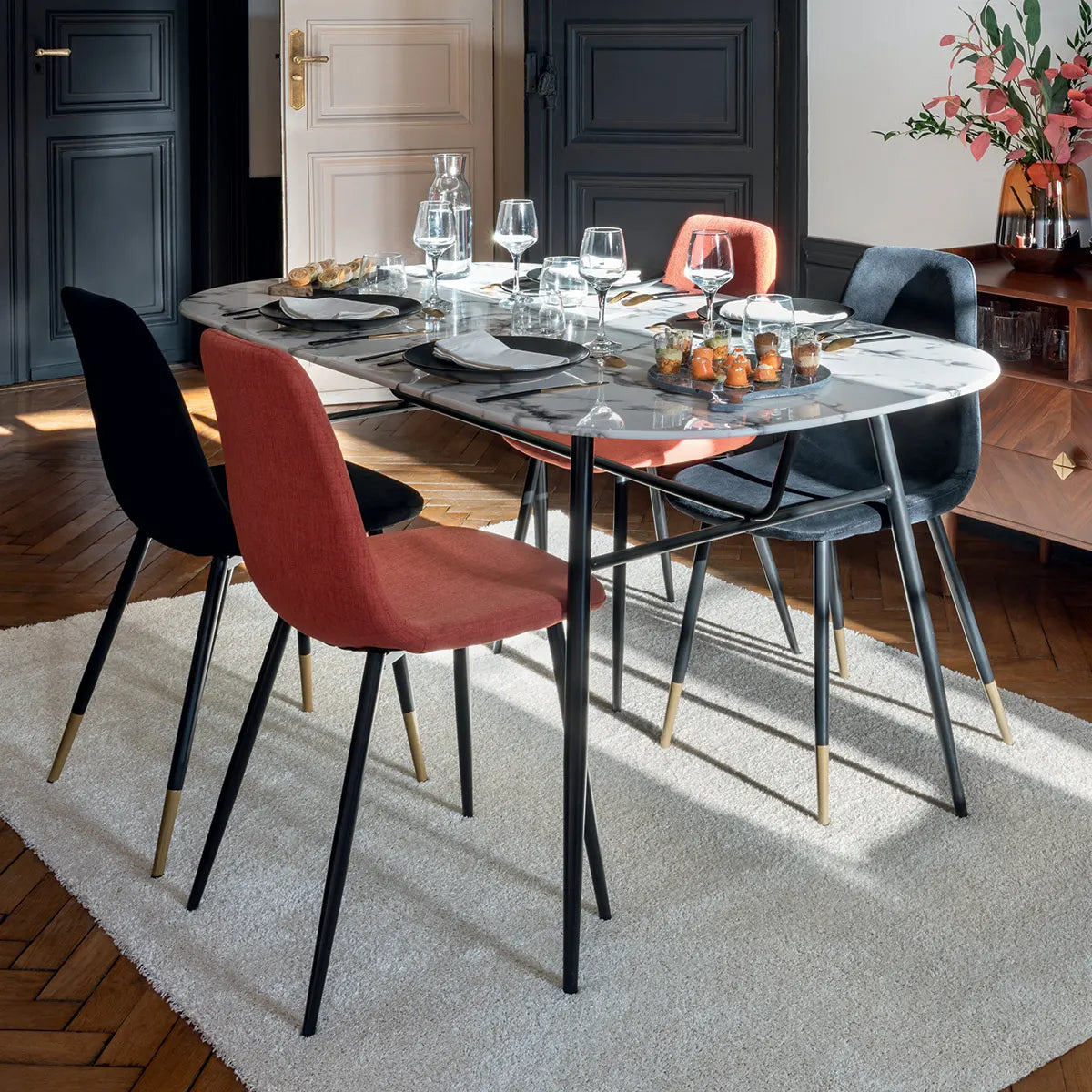 Трапезен стол atmosphera Tyka, Кадифе, Черен