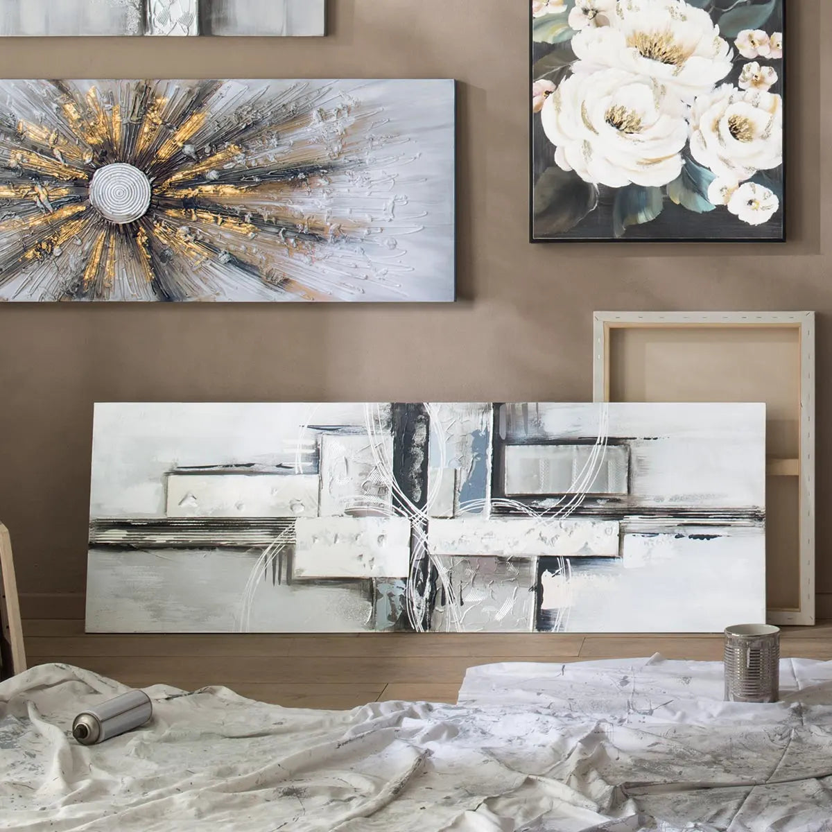 Картина atmosphera Kylia, Ръчно рисувано платно 150x150 см, Сребърна, Асорти дизайни