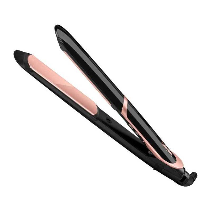 Преса за коса BaByliss ST391E Super Smooth, Плочи Tourmaline-Ceramic, 6 нива на температурата, 235 градуса, Йонизация, Черен/Розов
