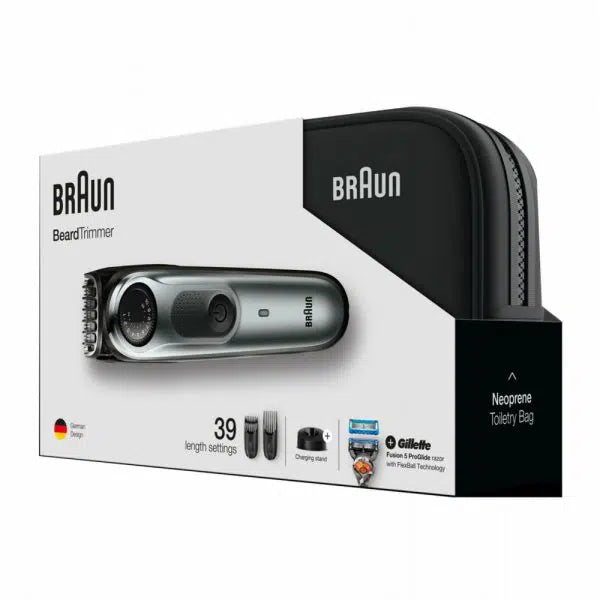 Тример за лице Braun BT7940TS, Батерия, 39 настройки за дължина между 0,5-20 мм, 100 минути автономност, Безплатна самобръсначка Gillette Fusion5 ProGlide, Черен